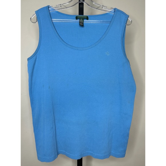 Lauren Ralph Lauren 1X Ribbed Tank Top Blue Sleeveless Knit Casual - Picture 1 of 5